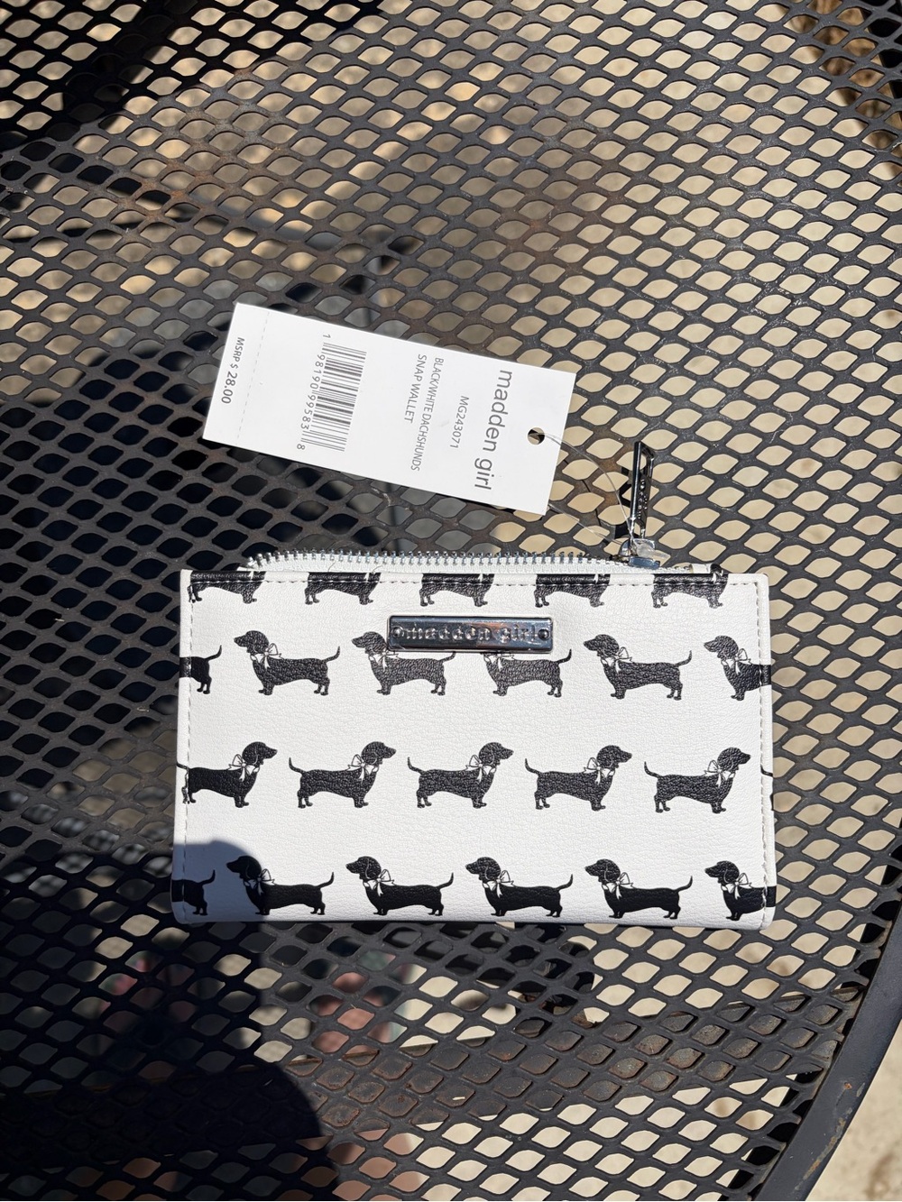 Madden Girl White Wallet with Black Dachshund Pattern